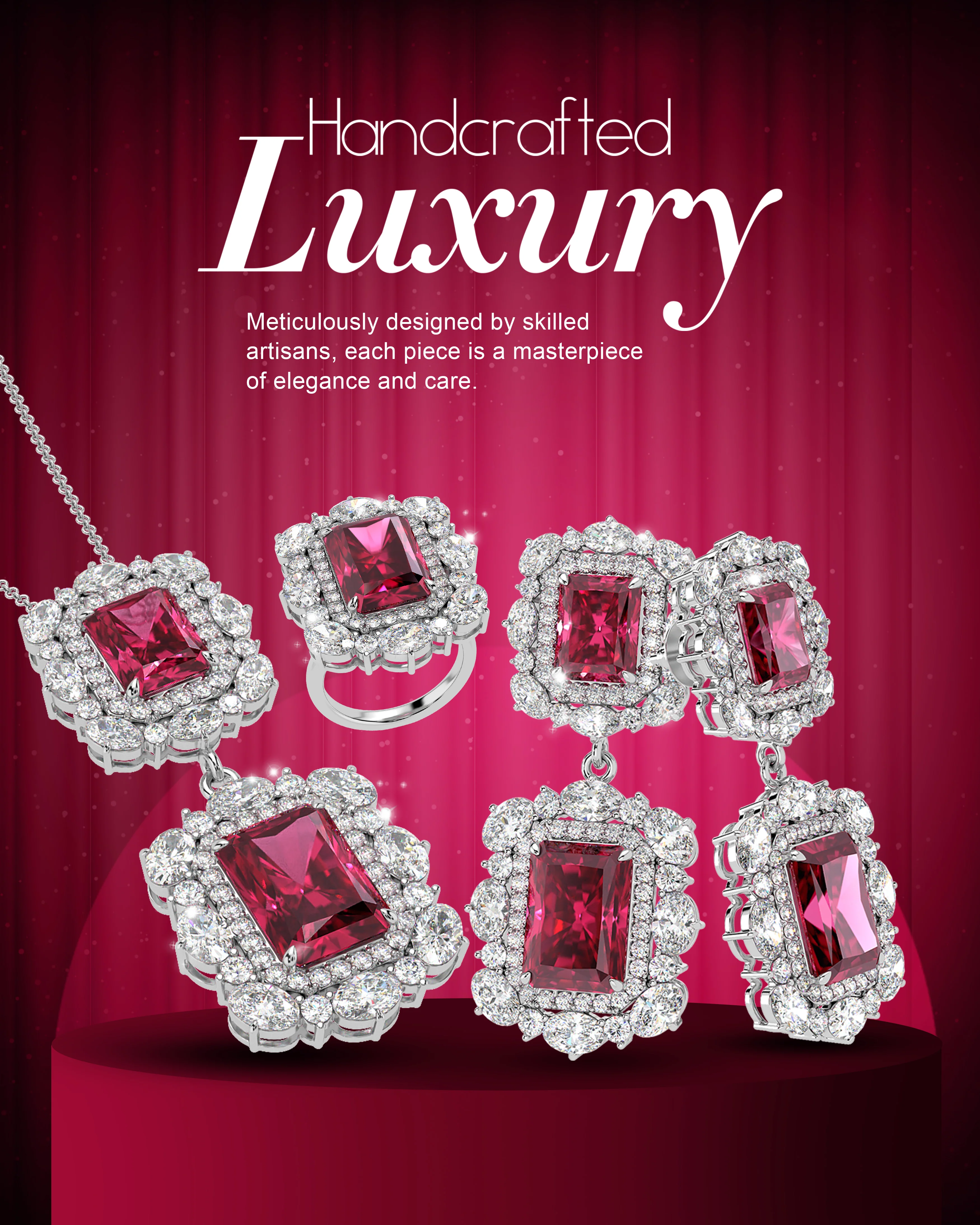 Exquisite Red Ruby Jewellery Set of 3 - Image 3