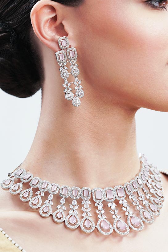 Magnificent sterling silver with blush pink necklace set - Image 3