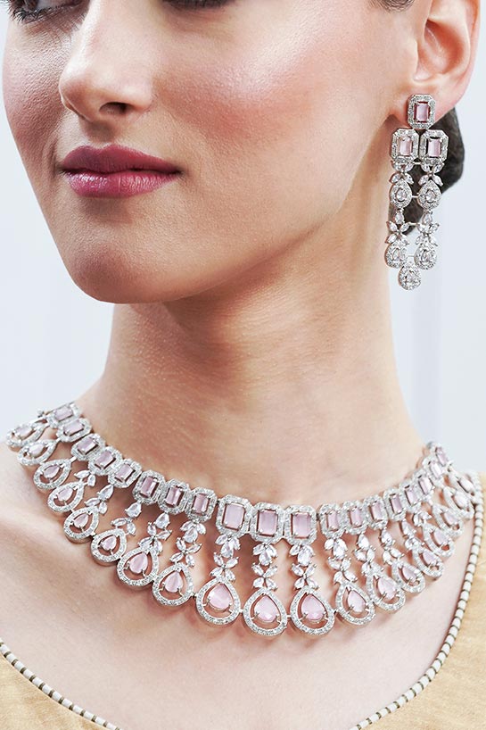Magnificent sterling silver with blush pink necklace set - Image 4