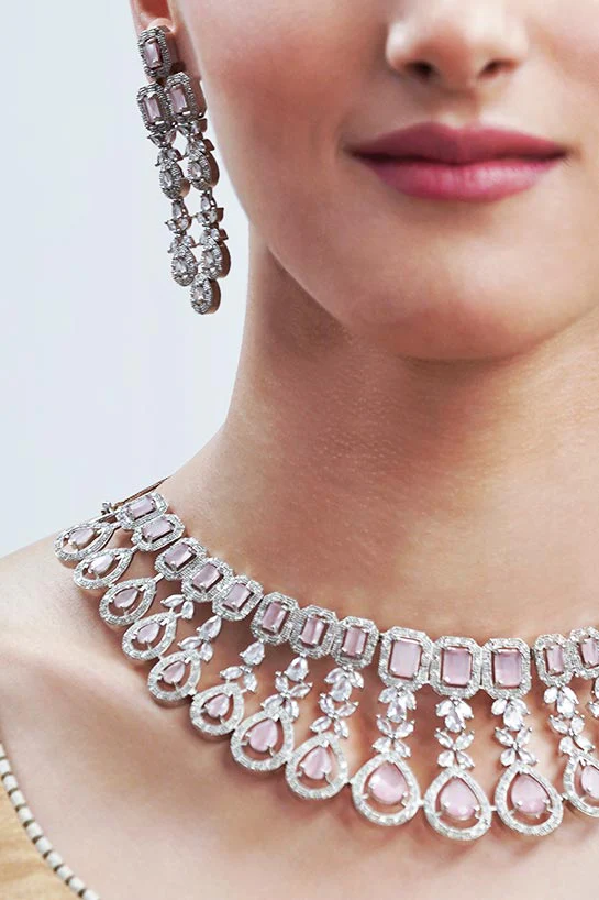 Magnificent sterling silver with blush pink necklace set - Image 5